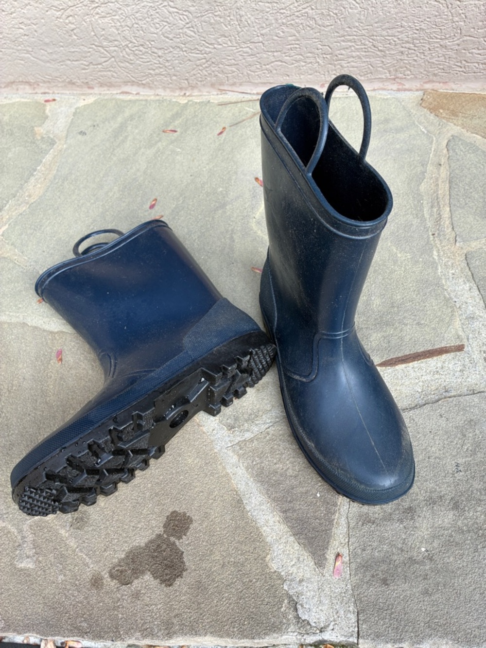 Navy Waterproof Rubber Rain Boots with Lug Sole